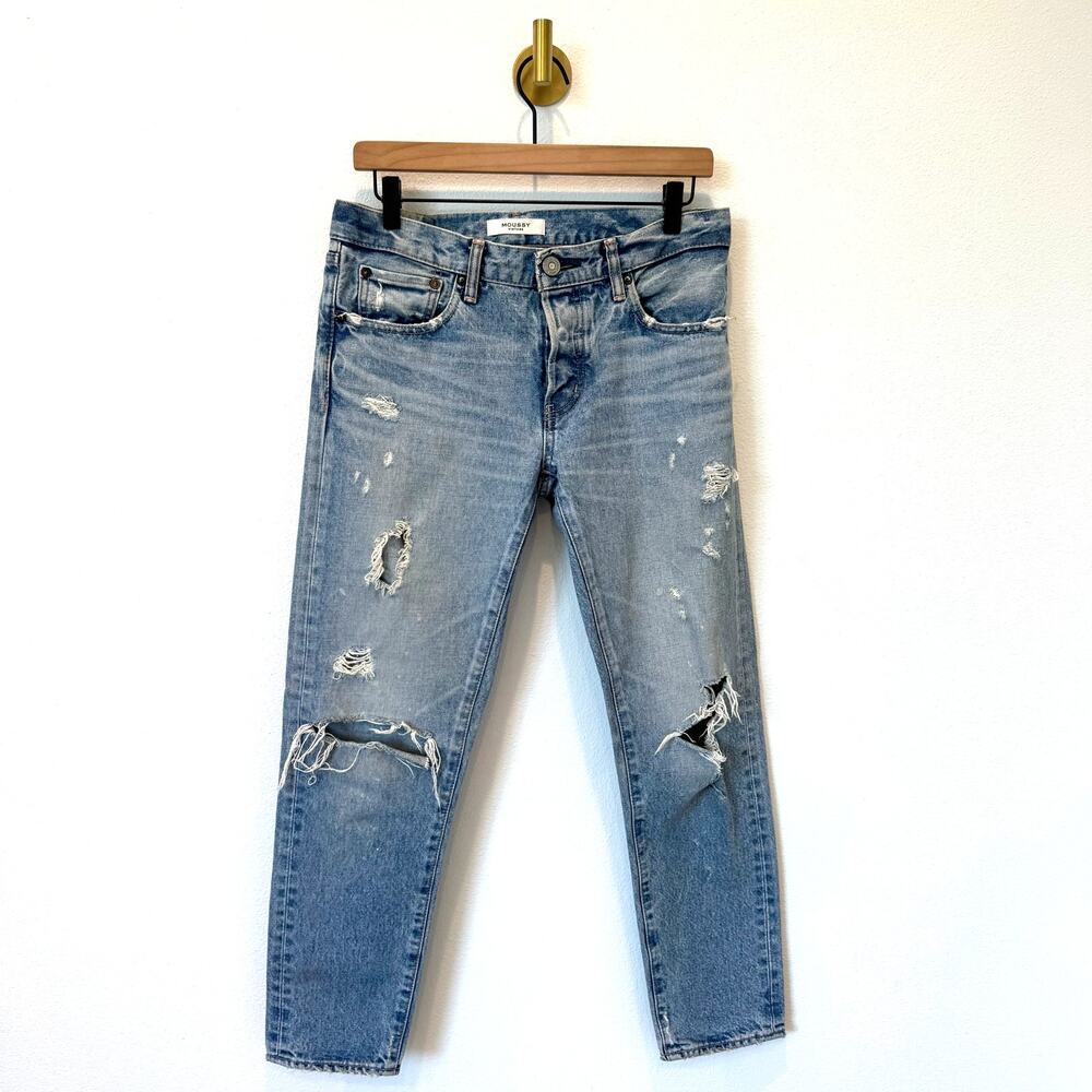 Moussy Jeans Vintage Mid Rise Distressed Button Fly Selvedge Denim Size 26